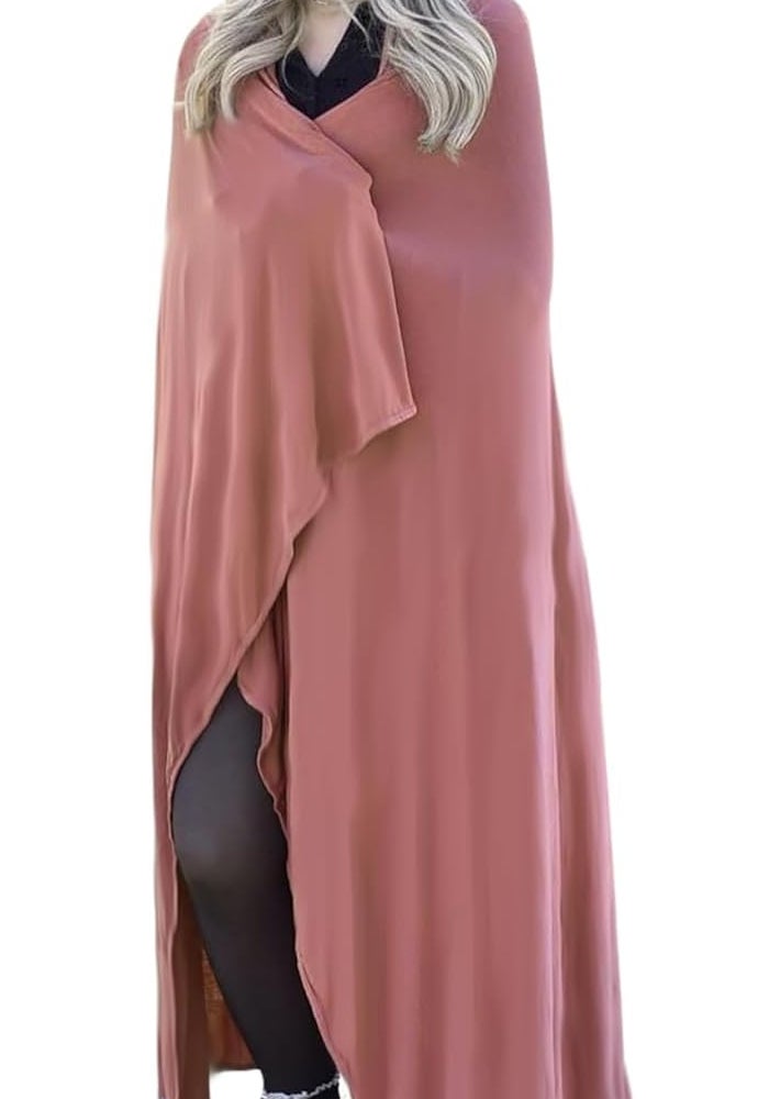 K E L O R Luxury Cooling Travel Blanket - Stretchy, Lightweight Soft & Breathable Shawl Wraps for Women | Easy-Care, Perfect for Travel, Airplane Blanket or Women Shawl(Blush Pink, Single-Sided) - Image 1